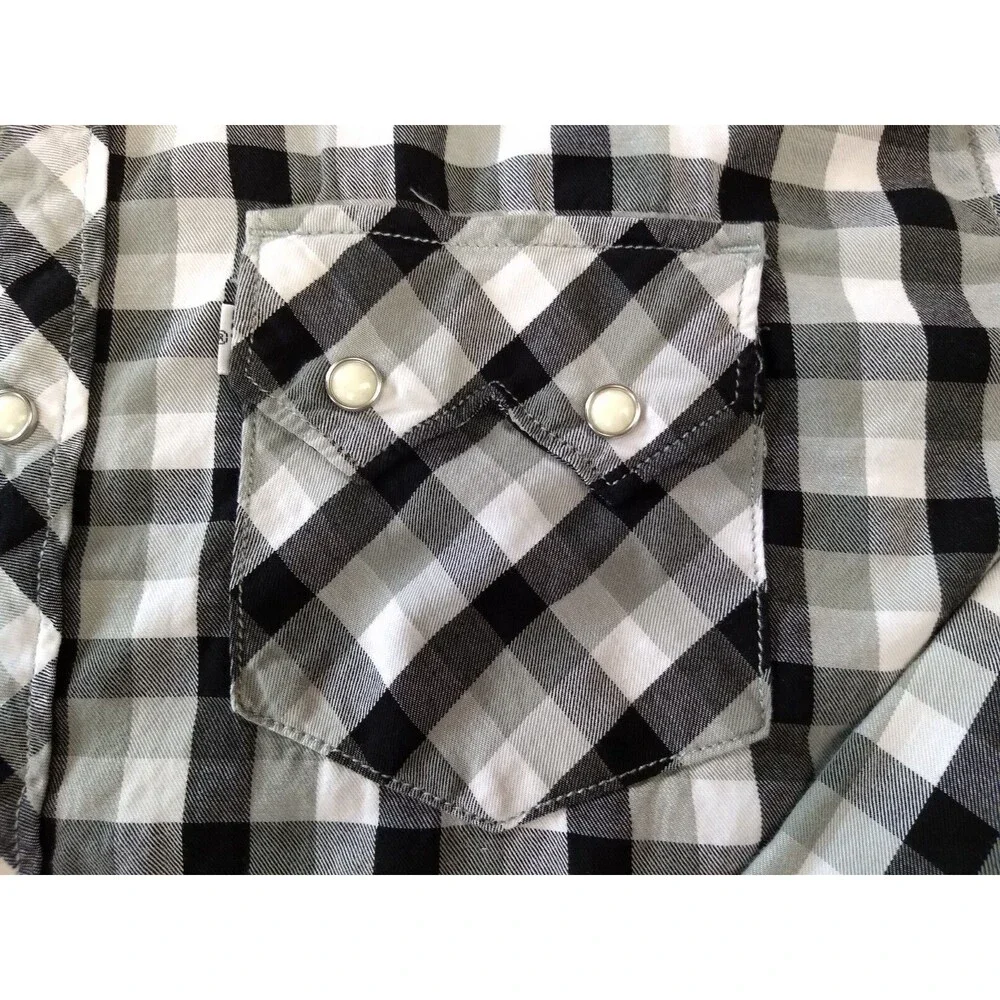 LEVIS Pearl Snap Shirt Mens XXL Plaid Buffalo Check Western Sawtooth Pockets 2XL